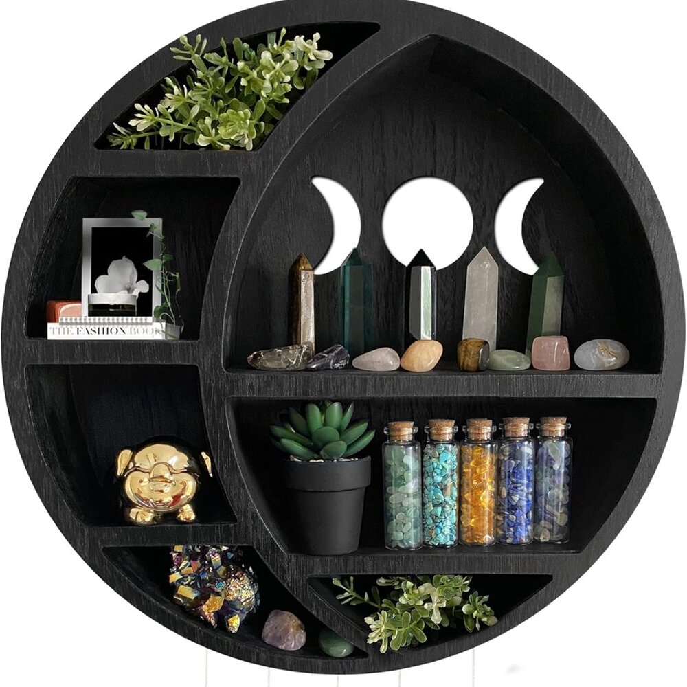Ella & Emma Wooden Moon Shelf - Crescent Moon Crystal  & Wall Hanging SheLVES